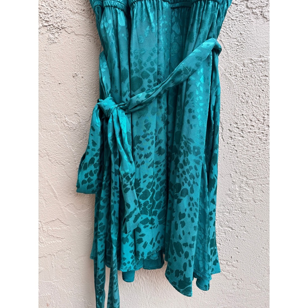 Anthropologie NEW Mini Dress Turquoise Leopard Jacquard Halter Glam Cocktail - Picture 6 of 11